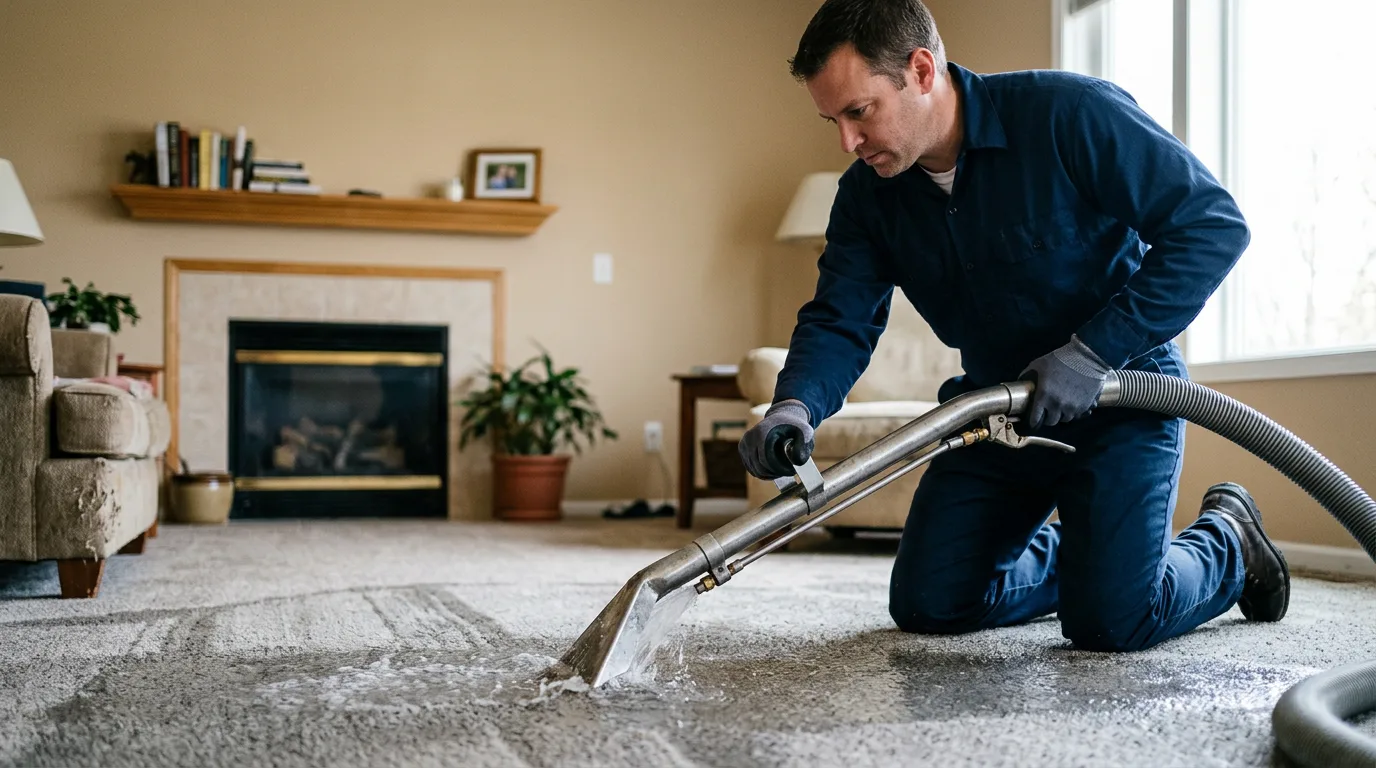 Water damage restoration technician working near Walton, IN